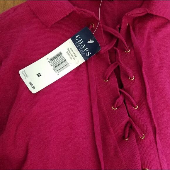 NWT Chaps Medium knitt collared shirt. Magenta colored knitt top with 3/4 sleeve - Picture 5 of 5
